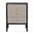 HomeRoots 24 Gray And Black Solid Wood And Faux Shagreen Three Drawer Nightstand
