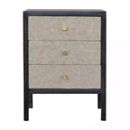 HomeRoots 24 Gray And Black Solid Wood And Faux Shagreen Three Drawer Nightstand