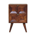 HomeRoots 24 Chestnut Solid Wood Square Carved Geometric Two Drawer Nightstand
