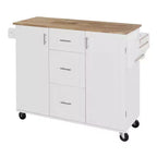 Okak Isola da Cucina con Piano in Legno di Gomma, Isola da Cucina con Ruote e 2 Ripiani Estraibili e Scaffale Interno, Carrello da Cucina con Porta Spezie
