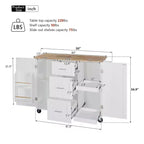 Okak Isola da Cucina con Piano in Legno di Gomma, Isola da Cucina con Ruote e 2 Ripiani Estraibili e Scaffale Interno, Carrello da Cucina con Porta Spezie