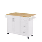Isola da cucina Okak con tavolo a ribalta, carrello da cucina con 3 cassetti e 1 ripiano, isola da cucina salvaspazio su ruote per sala da pranzo