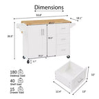 Isola da cucina Okak con tavolo a ribalta, carrello da cucina con 3 cassetti e 1 ripiano, isola da cucina salvaspazio su ruote per sala da pranzo