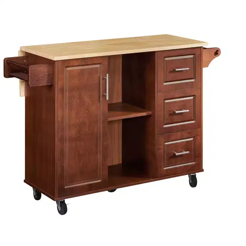 Isola da cucina Okak con tavolo a ribalta, carrello da cucina con 3 cassetti e 1 ripiano, isola da cucina salvaspazio su ruote per sala da pranzo