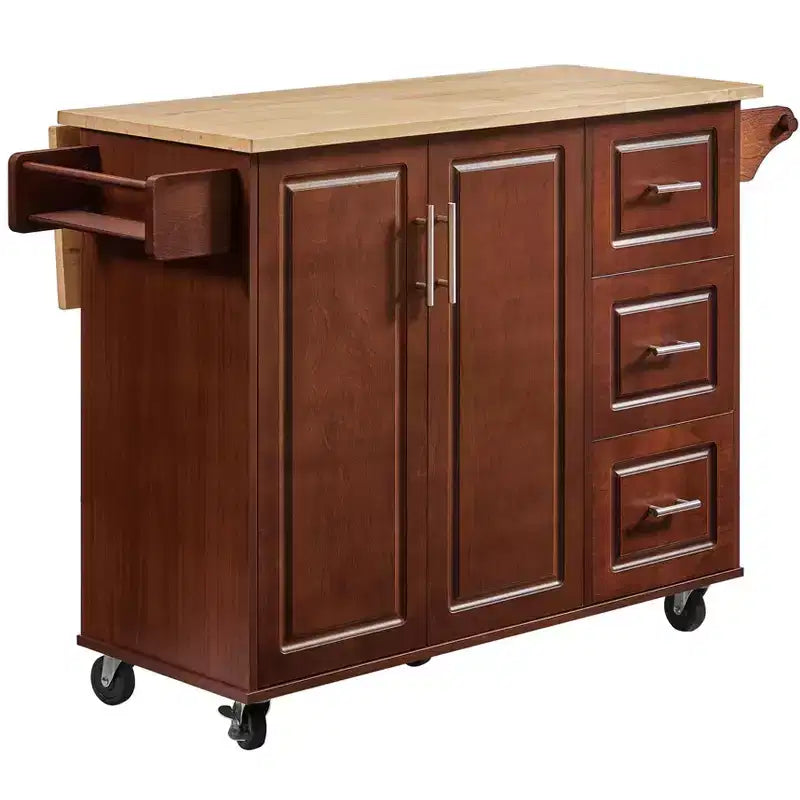 Isola da cucina Okak con tavolo a ribalta, carrello da cucina con 3 cassetti e 1 ripiano, isola da cucina salvaspazio su ruote per sala da pranzo