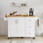 Isola da cucina Okak con tavolo a ribalta, carrello da cucina con 3 cassetti e 1 ripiano, isola da cucina salvaspazio su ruote per sala da pranzo