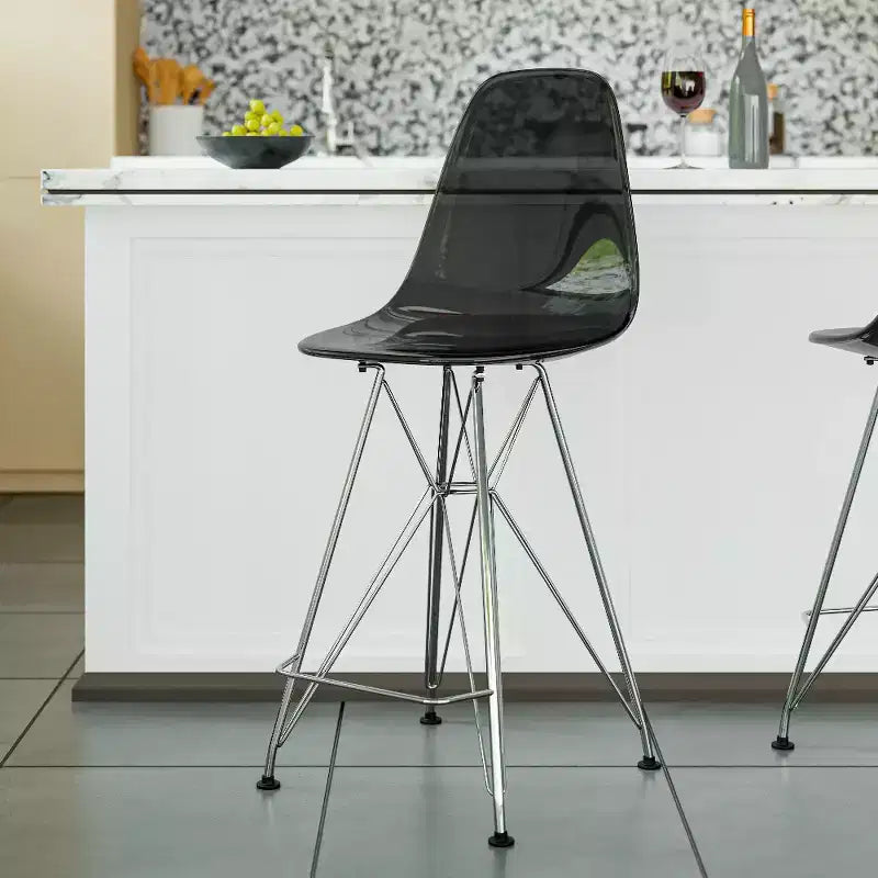 LeisureMod Cresco Sgabello da Bar Moderno in Acrilico con Telaio e Poggiapiedi in Acciaio Leggero, Sgabello da Bancone per Isola della Cucina, Mobile Bar o Zona Pranzo, Set da 2