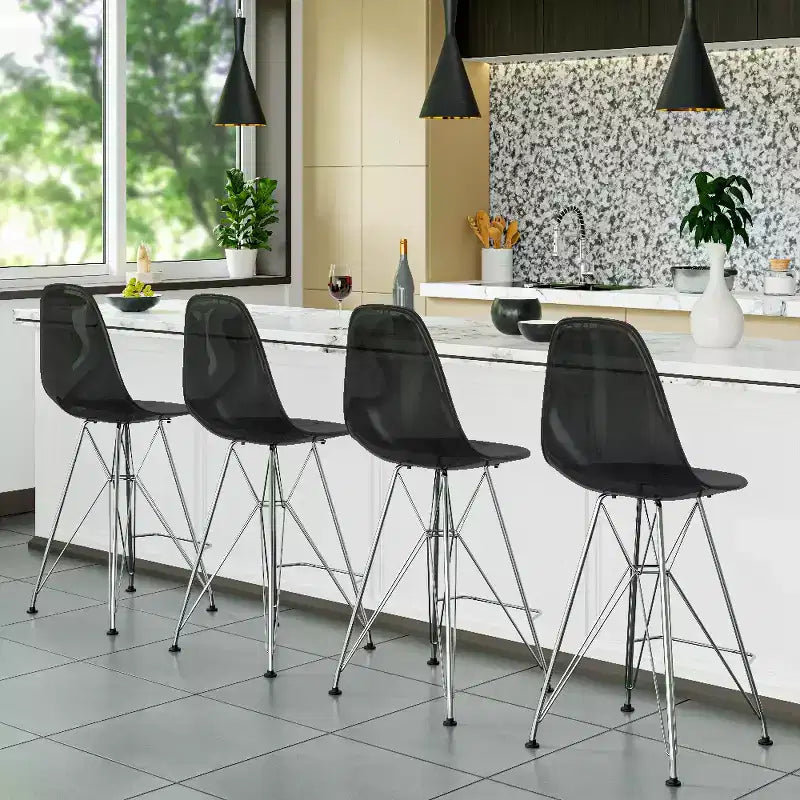 LeisureMod Cresco Sgabello da Bar Moderno in Acrilico con Telaio e Poggiapiedi in Acciaio Leggero, Sgabello da Bancone per Isola della Cucina, Mobile Bar o Zona Pranzo, Set da 2