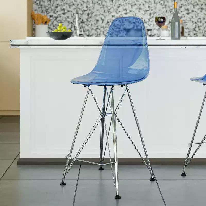 LeisureMod Cresco Sgabello da Bar Moderno in Acrilico con Telaio e Poggiapiedi in Acciaio Leggero, Sgabello da Bancone per Isola della Cucina, Mobile Bar o Zona Pranzo, Set da 2