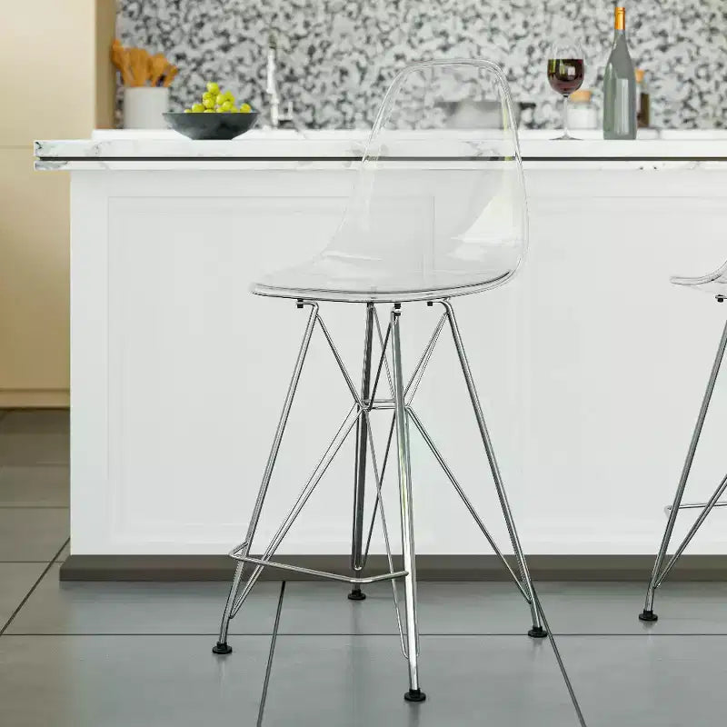 LeisureMod Cresco Sgabello da Bar Moderno in Acrilico con Telaio e Poggiapiedi in Acciaio Leggero, Sgabello da Bancone per Isola della Cucina, Mobile Bar o Zona Pranzo, Set da 2