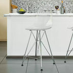 LeisureMod Cresco Sgabello da Bar Moderno in Acrilico con Telaio e Poggiapiedi in Acciaio Leggero, Sgabello da Bancone per Isola della Cucina, Mobile Bar o Zona Pranzo, Set da 2