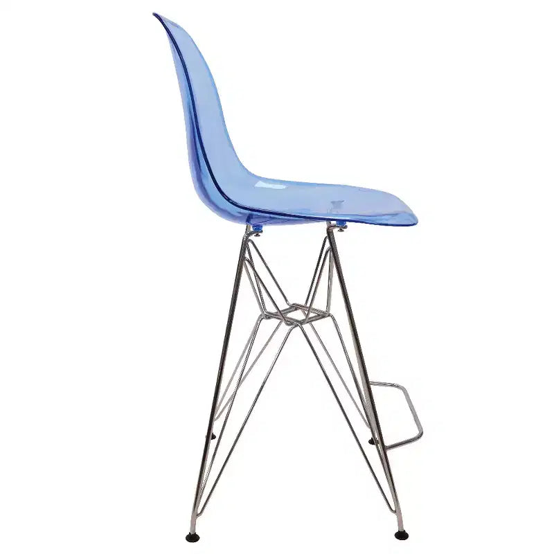 LeisureMod Cresco Sgabello da Bar Moderno in Acrilico con Telaio e Poggiapiedi in Acciaio Leggero, Sgabello da Bancone per Isola della Cucina, Mobile Bar o Zona Pranzo, Set da 2