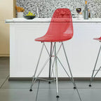 LeisureMod Cresco Sgabello da Bar Moderno in Acrilico con Telaio e Poggiapiedi in Acciaio Leggero, Sgabello da Bancone per Isola della Cucina, Mobile Bar o Zona Pranzo, Set da 2