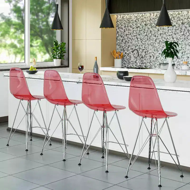 LeisureMod Cresco Sgabello da Bar Moderno in Acrilico con Telaio e Poggiapiedi in Acciaio Leggero, Sgabello da Bancone per Isola della Cucina, Mobile Bar o Zona Pranzo, Set da 2