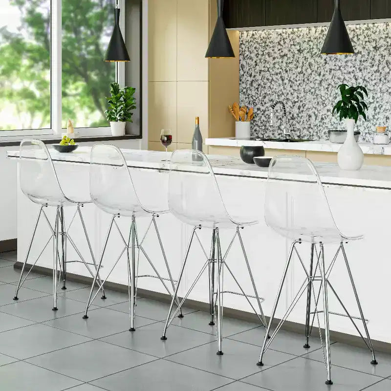 LeisureMod Cresco Sgabello da Bar Moderno in Acrilico con Telaio e Poggiapiedi in Acciaio Leggero, Sgabello da Bancone per Isola della Cucina, Mobile Bar o Zona Pranzo, Set da 2