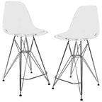 LeisureMod Cresco Modern Acrylic Barstool  Lightweight Steel Frame and Footrest Counter Stool for Kitchen Island, Home Bar, or Dining Area Set of 2