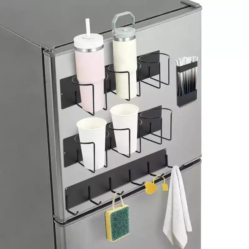 Porta Bicchieri Magnetico per Fianco Frigorifero - Organizzatore Modulare Salvaspazio, Supporto Forte Regolabile per Bicchieri, Utensili (Adatto a Bicchieri con Diametro Inferiore a 8 Cm)