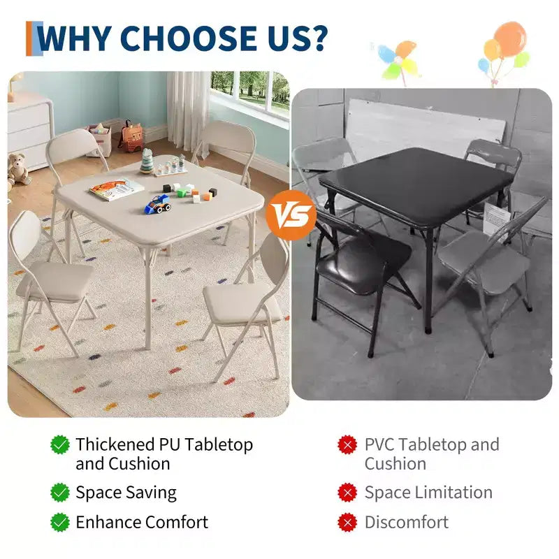 GustoWave Set Tavolo e Sedie Pieghevoli per Bambini, Set Tavolo e Sedie per Attività per Bambini e Bambine