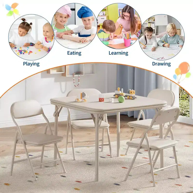 GustoWave Set Tavolo e Sedie Pieghevoli per Bambini, Set Tavolo e Sedie per Attività per Bambini e Bambine