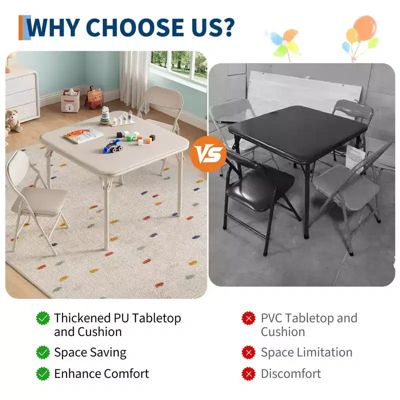 GustoWave Set Tavolo e Sedie Pieghevoli per Bambini, Set Tavolo e Sedie per Attività per Bambini e Bambine