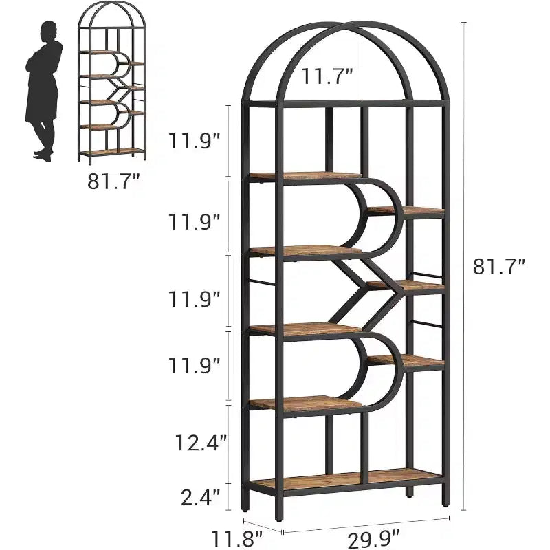81.7 Scaffale libreria a 6 ripiani aperto, moderno scaffale ad arco, mobile contenitore per soggiorno, ufficio o camera da letto