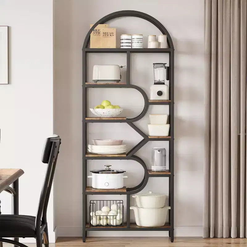 81.7 Scaffale libreria a 6 ripiani aperto, moderno scaffale ad arco, mobile contenitore per soggiorno, ufficio o camera da letto