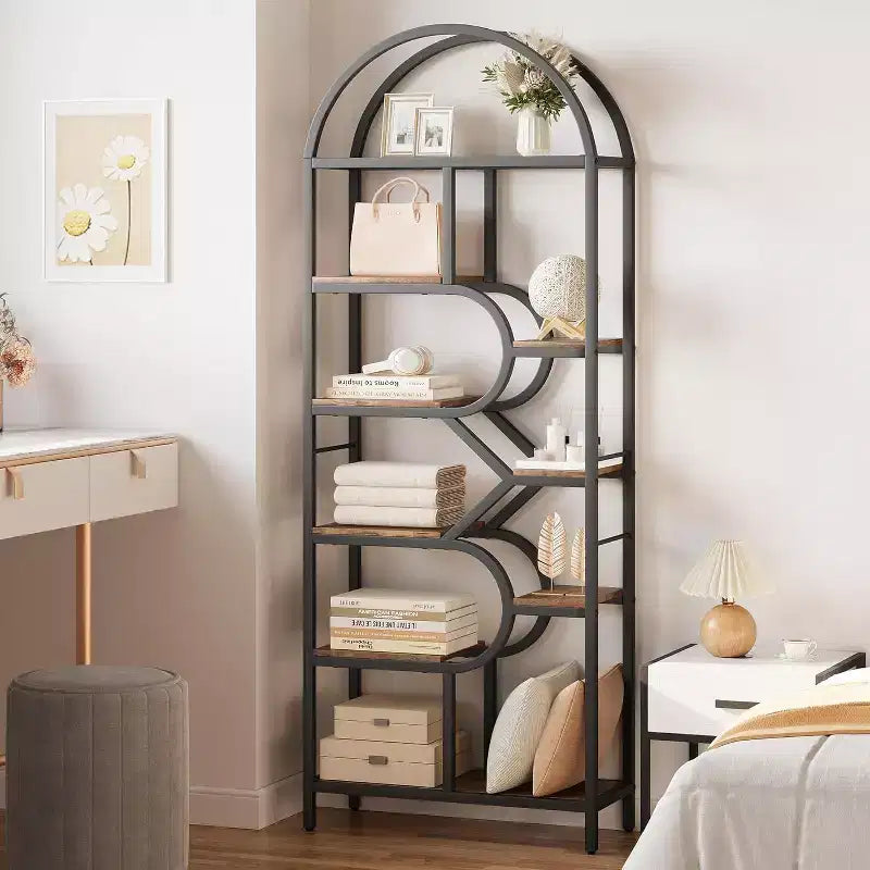 81.7 Scaffale libreria a 6 ripiani aperto, moderno scaffale ad arco, mobile contenitore per soggiorno, ufficio o camera da letto