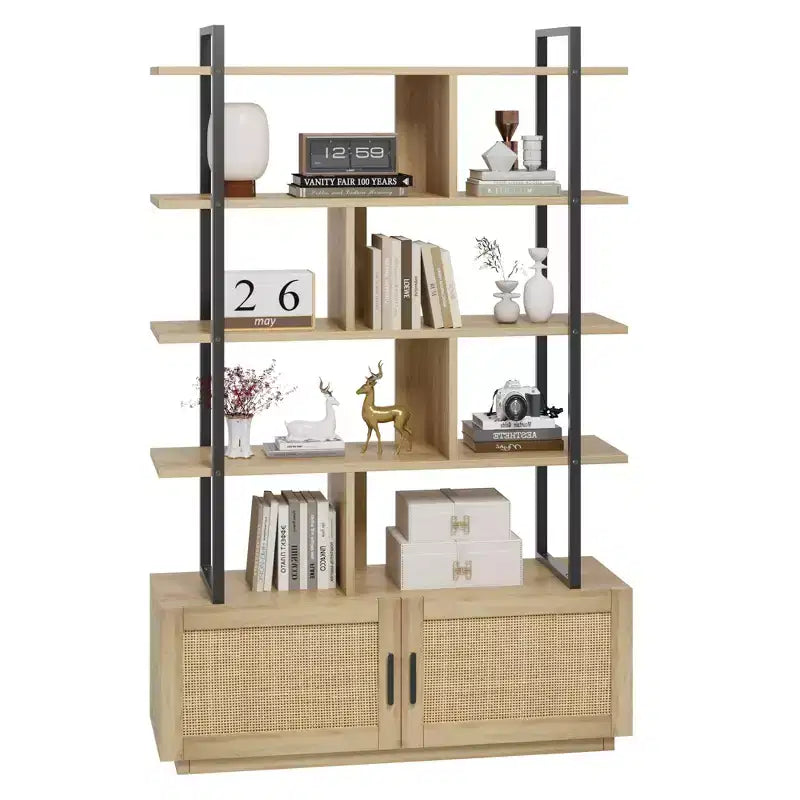 Libreria, Librerie con ripiani a vista, Scaffale industriale alto 180,6 cm con ante, Libreria con struttura in metallo per soggiorno