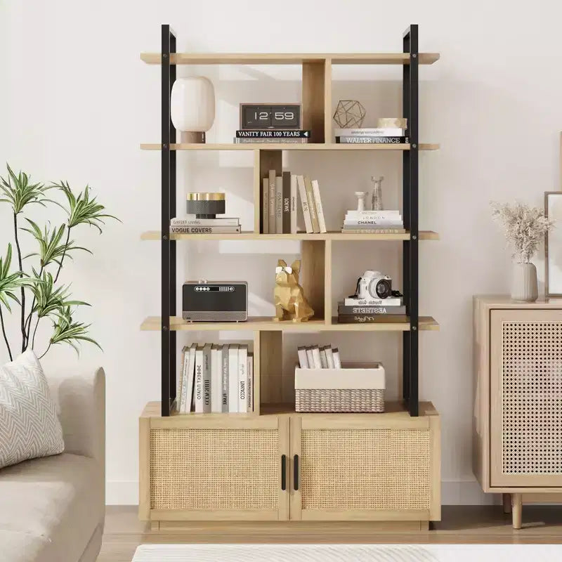 Libreria, Librerie con ripiani a vista, Scaffale industriale alto 180,6 cm con ante, Libreria con struttura in metallo per soggiorno