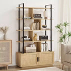 Libreria, Librerie con ripiani a vista, Scaffale industriale alto 180,6 cm con ante, Libreria con struttura in metallo per soggiorno