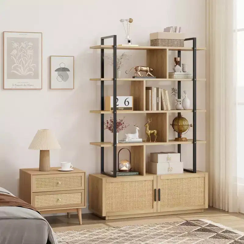 Libreria, Librerie con ripiani a vista, Scaffale industriale alto 180,6 cm con ante, Libreria con struttura in metallo per soggiorno