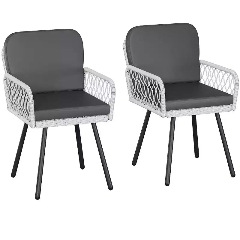 Sedie da pranzo con rattan da 5 mm e cuscini, set da 4 sedie da esterno, sedie in vimini impilabili