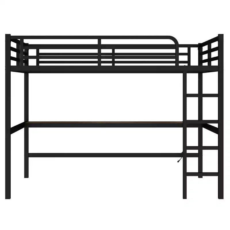 Letto a soppalco matrimoniale Bellemave in metallo con scrivania, porte USB, presa di corrente e luci a LED, design salvaspazio silenzioso, struttura robusta, nero