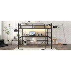 Letto a soppalco matrimoniale Bellemave in metallo con scrivania, porte USB, presa di corrente e luci a LED, design salvaspazio silenzioso, struttura robusta, nero