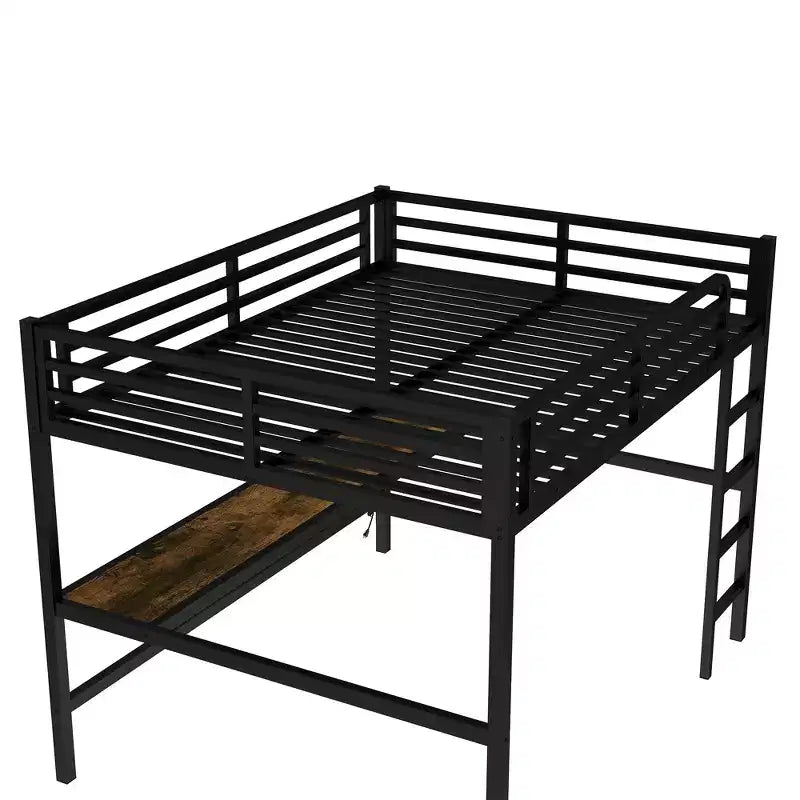 Letto a soppalco matrimoniale Bellemave in metallo con scrivania, porte USB, presa di corrente e luci a LED, design salvaspazio silenzioso, struttura robusta, nero