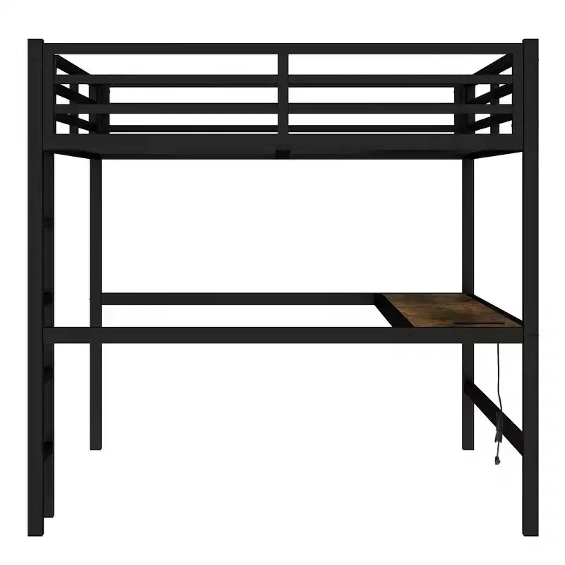 Letto a soppalco matrimoniale Bellemave in metallo con scrivania, porte USB, presa di corrente e luci a LED, design salvaspazio silenzioso, struttura robusta, nero