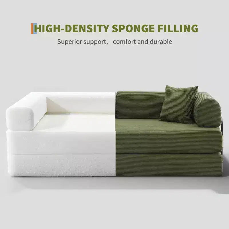 Divano Letto Convertibile 78,7", Divano Letto Pieghevole 4-in-1 in Velluto a Coste con Telaio a Forma Fissa e Cuscino, Divanetto per Soggiorno