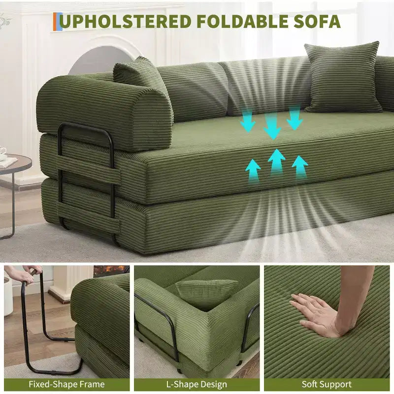 Divano Letto Convertibile 78,7", Divano Letto Pieghevole 4-in-1 in Velluto a Coste con Telaio a Forma Fissa e Cuscino, Divanetto per Soggiorno
