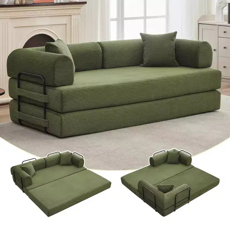 Divano Letto Convertibile 78,7", Divano Letto Pieghevole 4-in-1 in Velluto a Coste con Telaio a Forma Fissa e Cuscino, Divanetto per Soggiorno