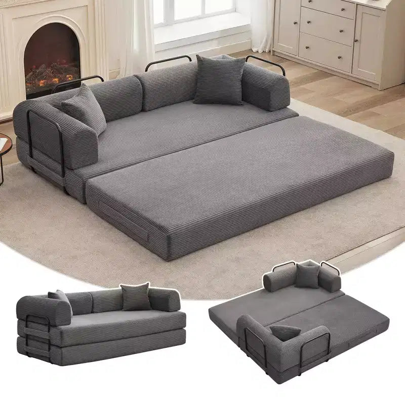 Divano Letto Convertibile 78,7", Divano Letto Pieghevole 4-in-1 in Velluto a Coste con Telaio a Forma Fissa e Cuscino, Divanetto per Soggiorno
