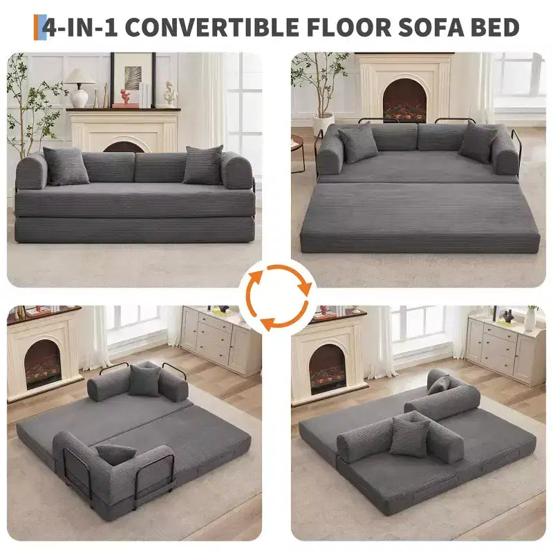 Divano Letto Convertibile 78,7", Divano Letto Pieghevole 4-in-1 in Velluto a Coste con Telaio a Forma Fissa e Cuscino, Divanetto per Soggiorno