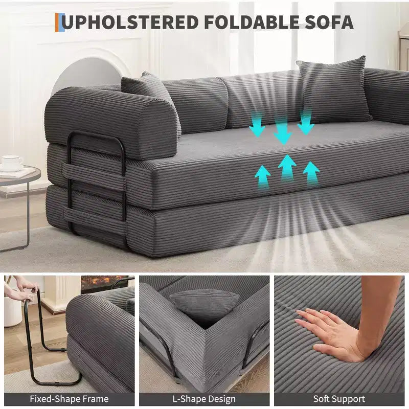 Divano Letto Convertibile 78,7", Divano Letto Pieghevole 4-in-1 in Velluto a Coste con Telaio a Forma Fissa e Cuscino, Divanetto per Soggiorno