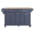 Okak Kitchen Island con Contenitore e Piano in Legno di Gomma, Carrello da Cucina a 5 Ruote con Ampio Spazio di Archiviazione, Organizzatore da Tavolo per Sala da Pranzo
