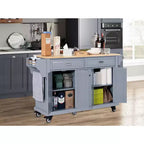Okak Kitchen Island con Contenitore e Piano in Legno di Gomma, Carrello da Cucina a 5 Ruote con Ampio Spazio di Archiviazione, Organizzatore da Tavolo per Sala da Pranzo