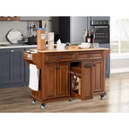 Okak Kitchen Island con Contenitore e Piano in Legno di Gomma, Carrello da Cucina a 5 Ruote con Ampio Spazio di Archiviazione, Organizzatore da Tavolo per Sala da Pranzo