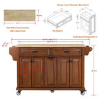Okak Kitchen Island con Contenitore e Piano in Legno di Gomma, Carrello da Cucina a 5 Ruote con Ampio Spazio di Archiviazione, Organizzatore da Tavolo per Sala da Pranzo
