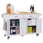 Okak Kitchen Island con Contenitore e Piano in Legno di Gomma, Carrello da Cucina a 5 Ruote con Ampio Spazio di Archiviazione, Organizzatore da Tavolo per Sala da Pranzo