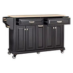 Okak Kitchen Island con Contenitore e Piano in Legno di Gomma, Carrello da Cucina a 5 Ruote con Ampio Spazio di Archiviazione, Organizzatore da Tavolo per Sala da Pranzo
