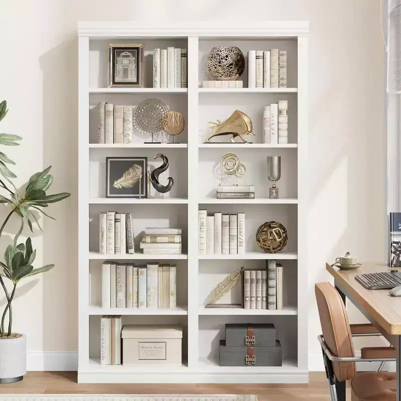 Libreria Acekool 189 cm di altezza, a 6 ripiani doppia larghezza con 12 scomparti, portaoggetti extra large per soggiorno, ufficio, biblioteca, 117 cm L x 31.5 cm P