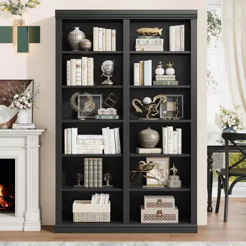 Libreria Acekool 189 cm di altezza, a 6 ripiani doppia larghezza con 12 scomparti, portaoggetti extra large per soggiorno, ufficio, biblioteca, 117 cm L x 31.5 cm P